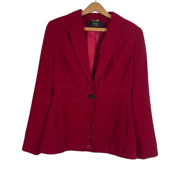 Allen by A.B.S. Women Red Blazer Jacket Sz 6 Retro Preppy Holiday Career Office - Picture 1 of 7